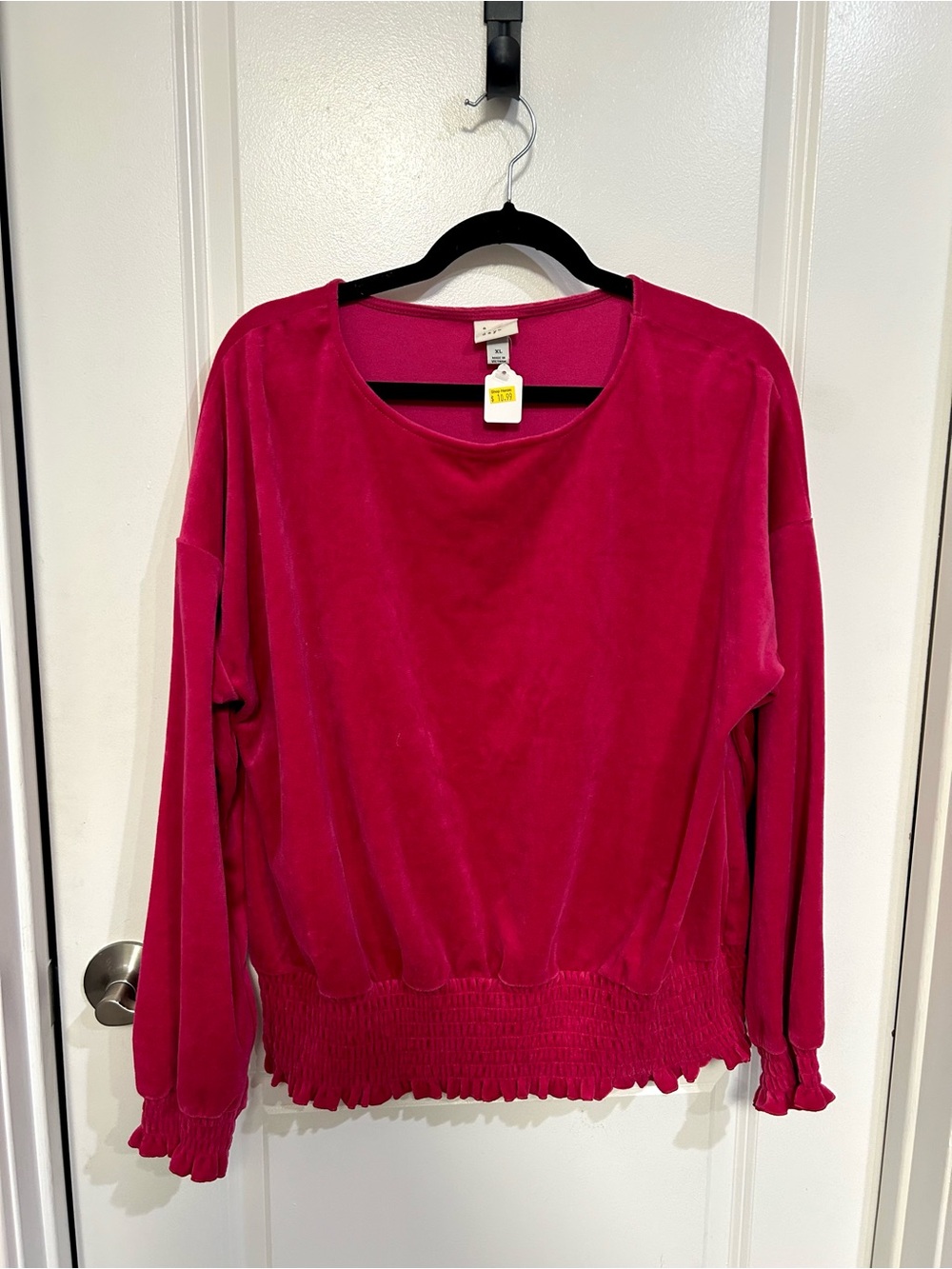 a new day Velvet Long-Sleeve Top in Fuchsia Pink